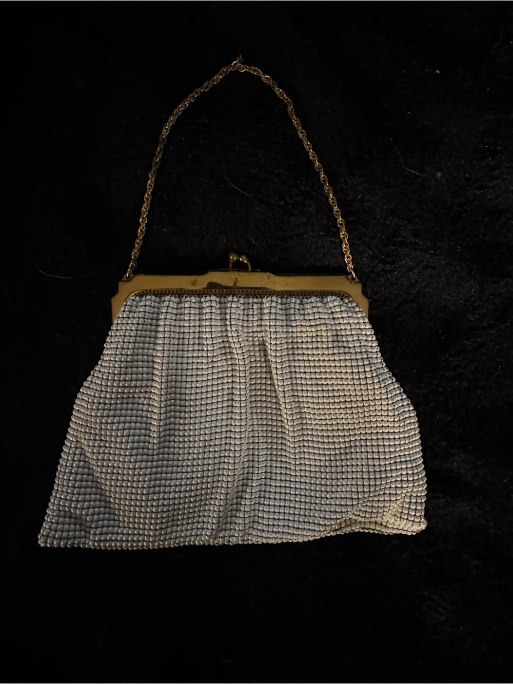 Vintage Whiting & Davis White Mesh Gold Tone Evening Clutch/Wristlet